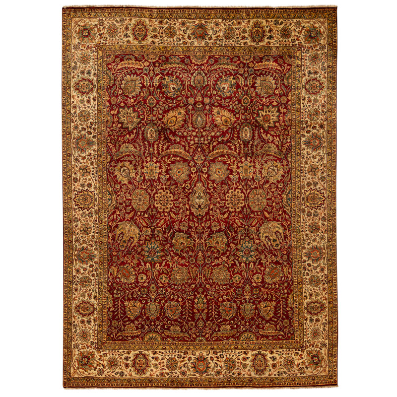 High-Quality Hand-Knotted Red And Cream Area Rug