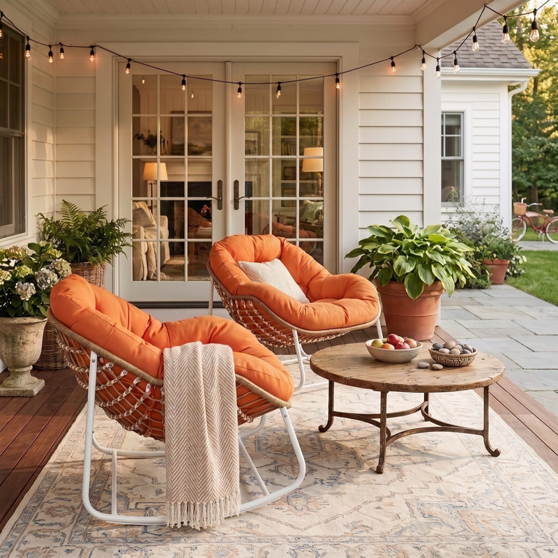 Cini Wicker Outdoor Chair, Orange, White/Natural
