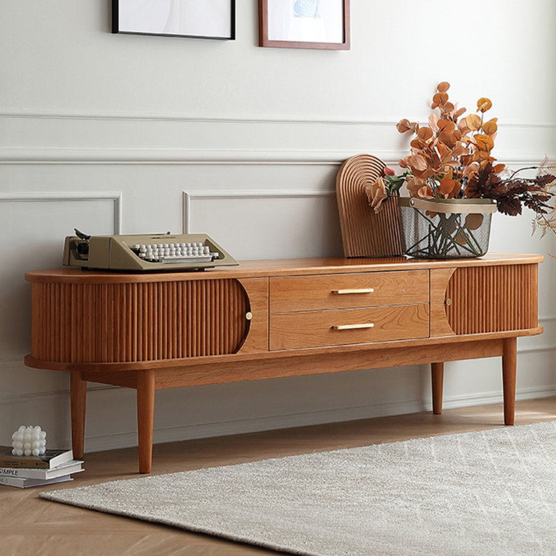 Meuble télé moderne en bois massif brun, H 20,08 po x L 82,68 po x l 15,75 po
