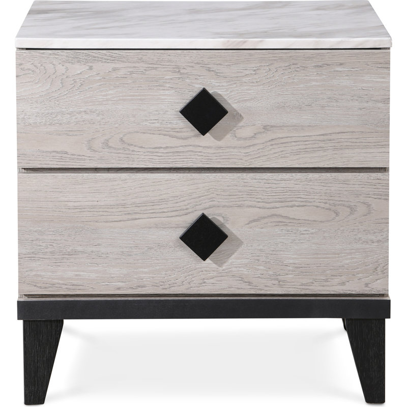 Micah Beige 2-Drawer Nightstand with Marble Print Top