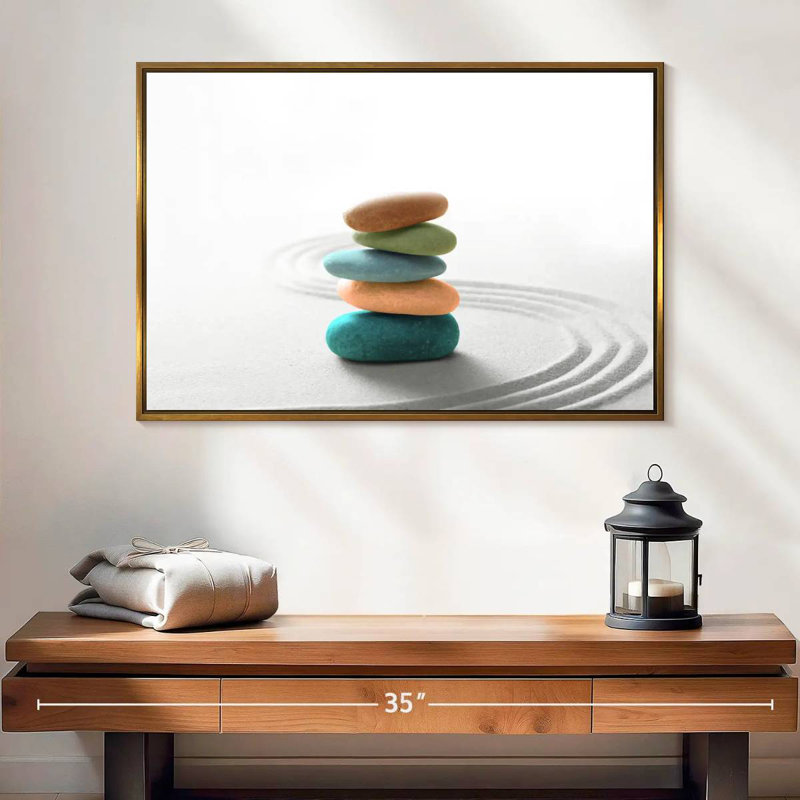 Colourful Zen Stones, 25" X 17", Floating Frame Gold