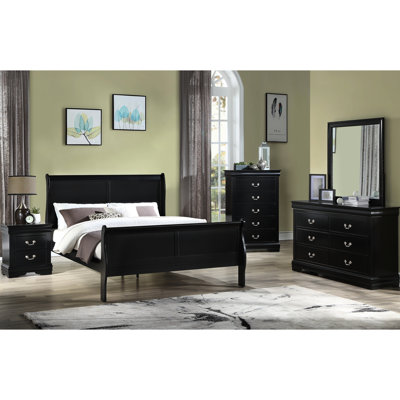 Très grand lit noir en bois massif avec fond de tiroir et glissières en métal pour une utilisation en douceur dans la chambre à coucher - avec pièce de guidage française