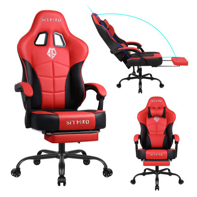 Gaming Chair with Footrest, Ergonomic Computer Chair with Lumbar Support, with 4D Foam Sports Seat Cushion, Breathable Leather Material, Height Adjust by SITMOD