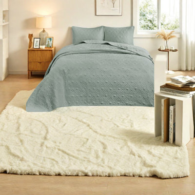 Luxury Cotton Bedding Sets, Seafoam Reversible Quilt For Home