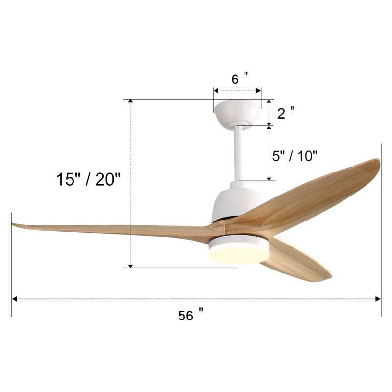 Ventilateur de plafond à 3 pales DEL Nicola Fiffie avec télécommande et éclairage inclus, Blanc avec pales Burlywood