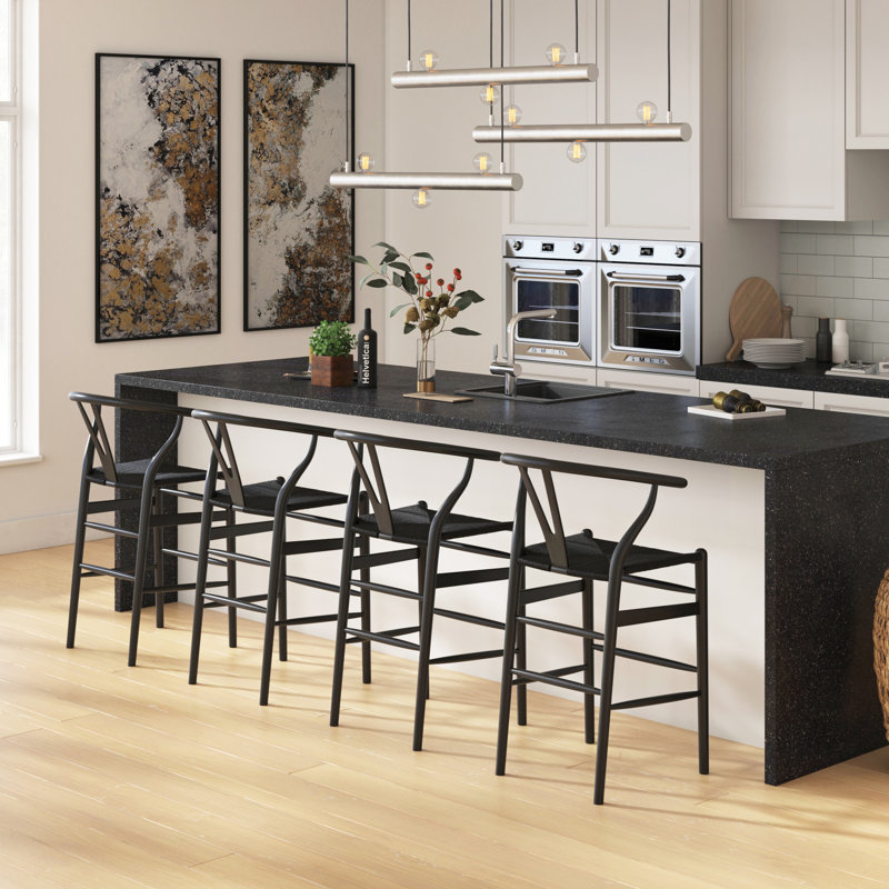 Etta Solid Wood Bar & Counter Stool, Counter Stool (25.75" Seat Height), Black/Black