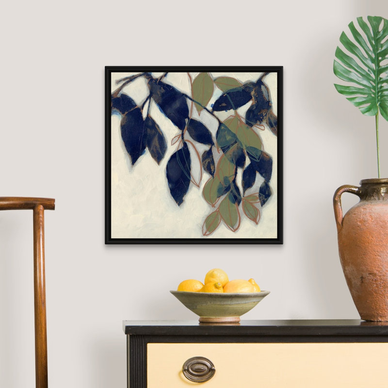 «Entwined Leaves II», art mural sur toile, Toile avec cadre noir, H 22 po x l 22 po