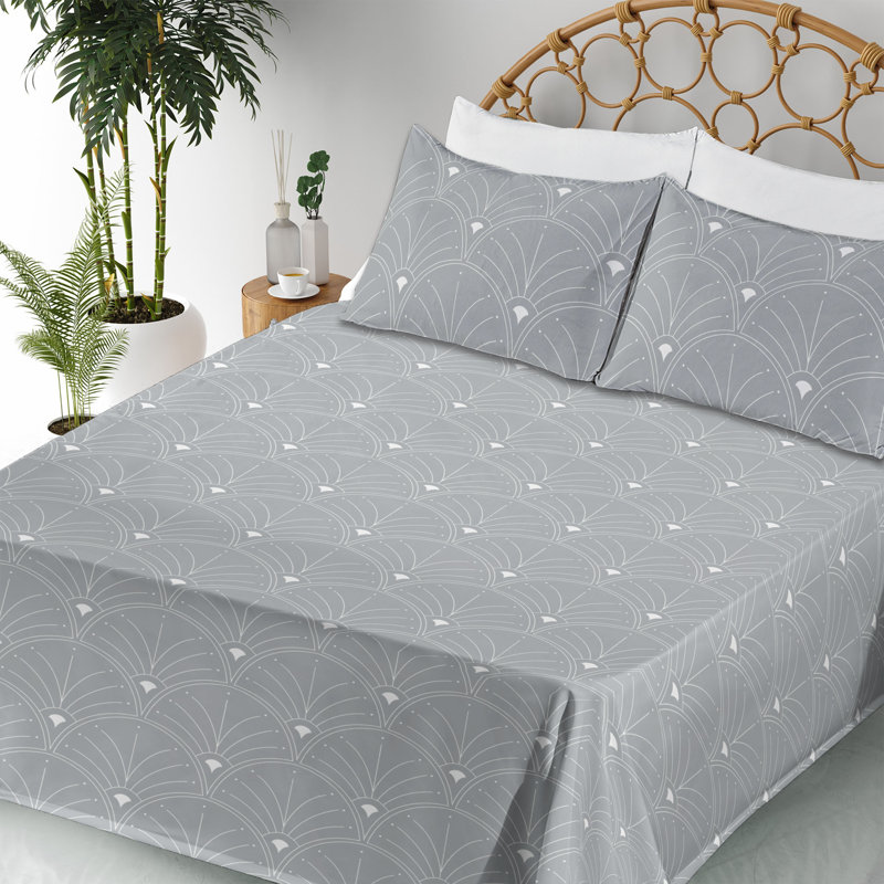 Ensemble de draps à motif de feuilles de palmier 4 pièces Ambesonne, Ensemble de draps pour lit double avec 2 taies d'o
