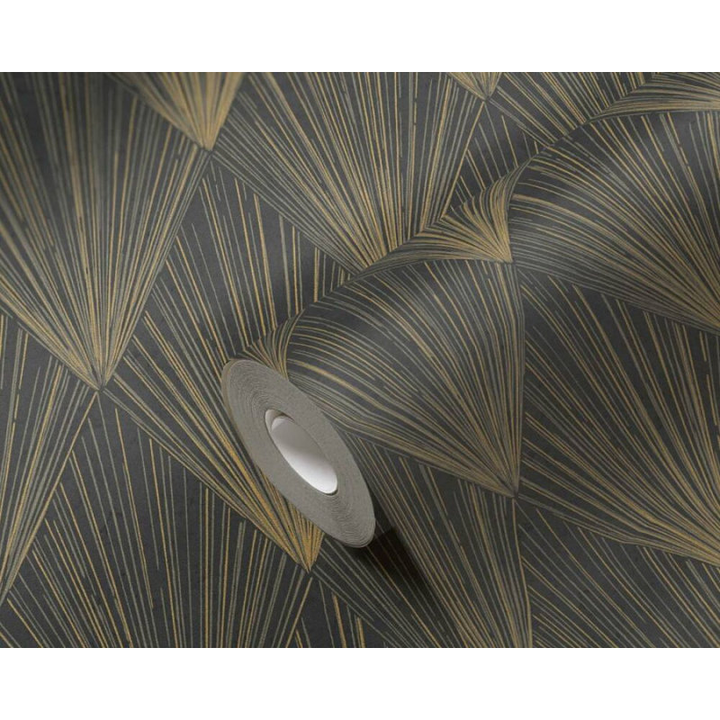Papier peint texturé Concord, Beige / noir / métallique
