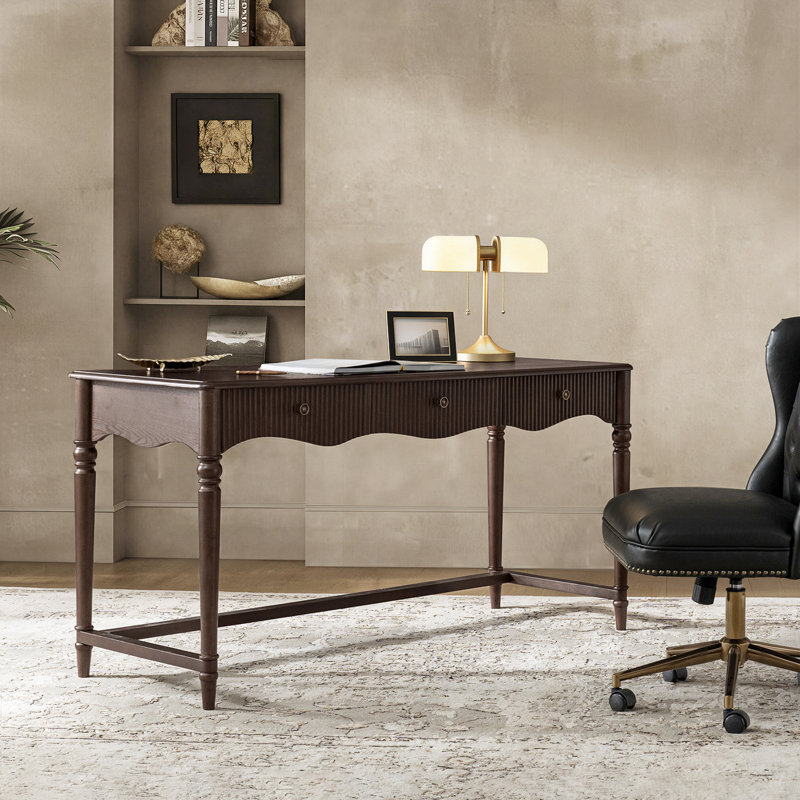Martha Adelaide 60''W Traditional 3 Drawers Fluted Simple Assembly Desk with Power Outlets