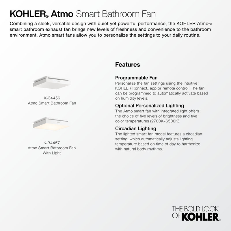 Ventilateur de salle de bain intelligent avec lumière Atmo 13-7 / 8 "X 13-7 / 8"