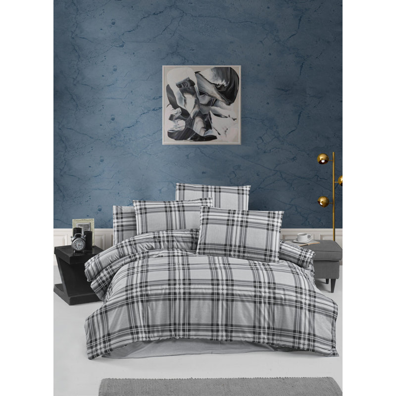 Ensemble de housse de couette en coton gris, Housse de couette simple + 1 taie d'oreiller 31 po