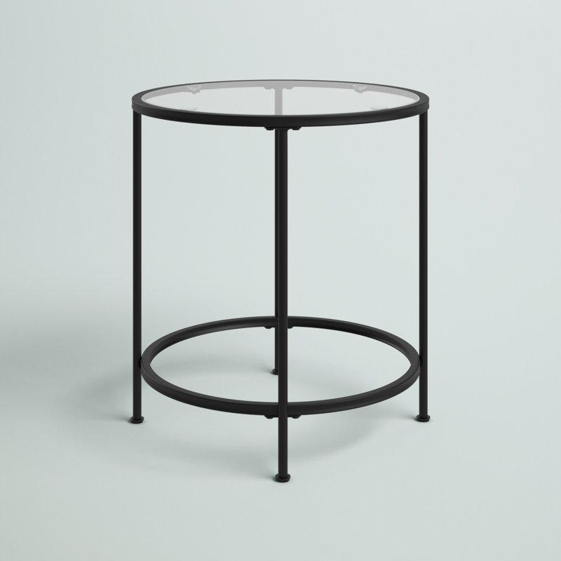 Astoria Collection Round End Table, Modern Accent Table with Metal Frame, Matte Black