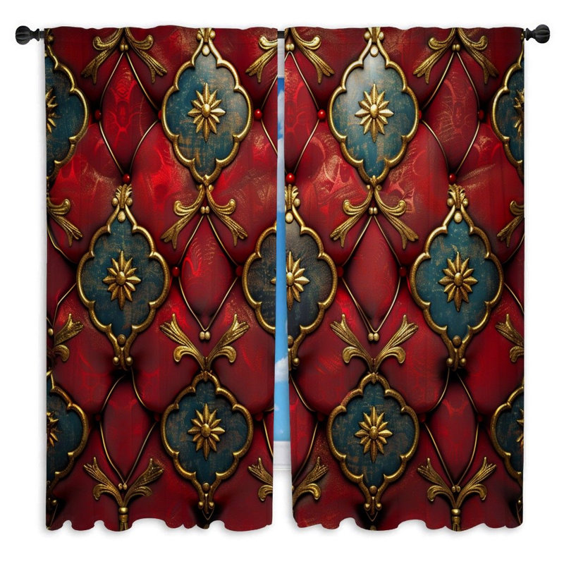 Rideaux de fenêtre à motif royal - décorations luxueuses - 2 panneaux, L 20 po x L 61 po