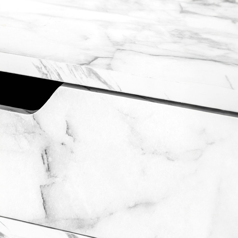 Bureau d'ordinateur, bureau personnel, ordinateur portable, tiroirs de rangement, L 48 po, bureau, stratifié aspect marbre blanc, métal noir, contemporain, moderne