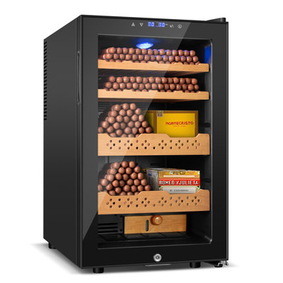70L Electric Cigar Humidor – Large Capacity 400 Count Electric Humidor Cooler | Smart Temperature & Humidity Control | Spanish Cedar Wood Shelves, Digital Led Screen & Safety Lock