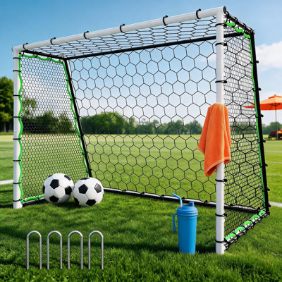 But de soccer 2-en-1 avec filet rebondissant latéral pour l'entraînement en solo - cadre en acier galvanisé de 10 x 6,5 pi, filet en PE, installation complémentaire d'outils, pratique de football pour les jeunes et les adultes dans la cour arrière