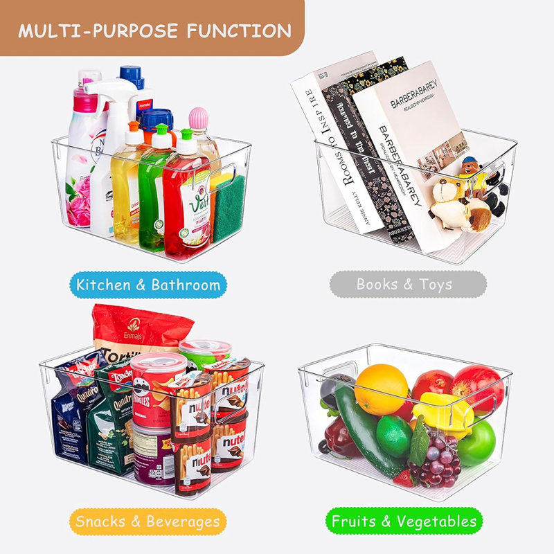 Ensemble de 6 bacs de rangement en plastique transparent, grand garde-manger et organisateurs polyvalents pour la cuisine, la salle de bain, le placard, le garage et le bureau