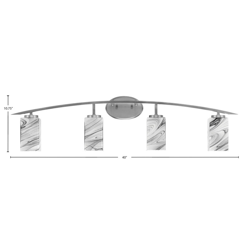 Barre d'éclairage de salle de bain 4 lumières avec tourbillon onyx carré 3,5 po Kurve, Argent