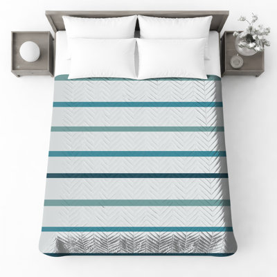 Blue White Stripes Quilted Bedspread All Sizes