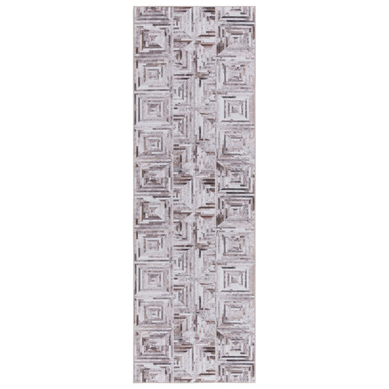 Tapis géométrique beige / brun, Tapis de couloir 2 pi 6 po x 8 pi