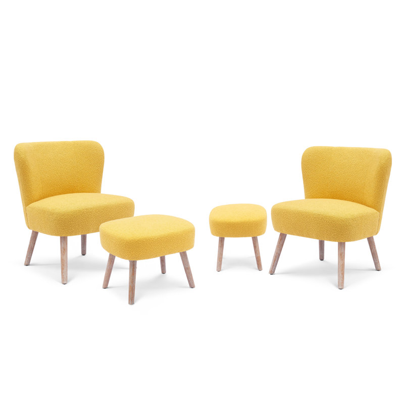 Upholstered Side Chair with Ottoman, Mustard Polyester Blend