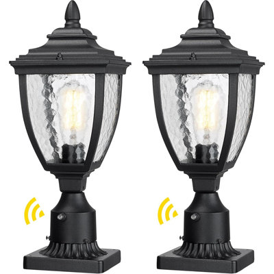 Beionxii Outdoor Post Lanterns, Dusk To Dawn Exterior Lamp Post Light Fixture W/Pier Mount Base, Black Cast Aluminum W/Water Glass - A162PS-2PK