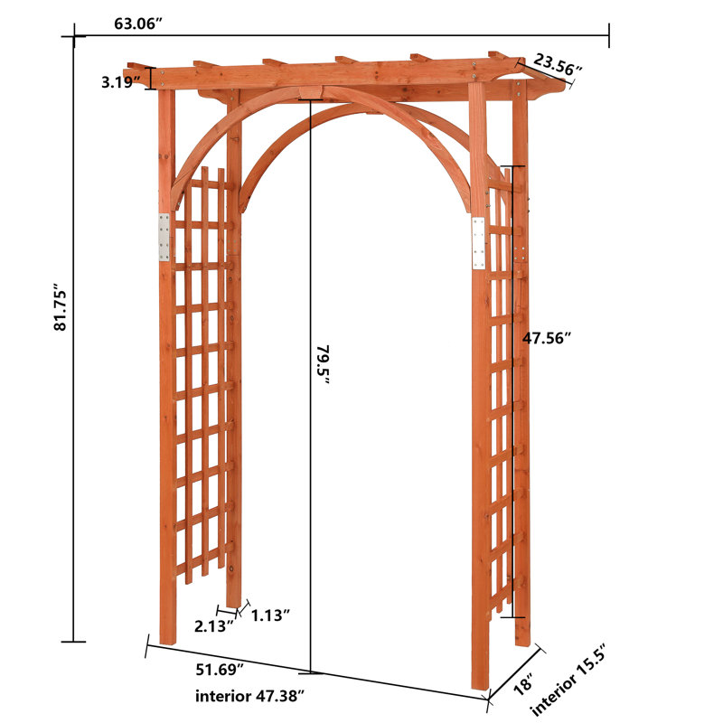 Traditional Brown Fir Wood Garden Arbor with Arch Design