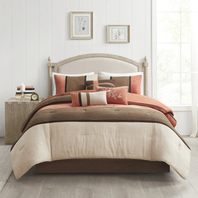 Édredon 7 pièces en faux suède - Tissu froissé, pièce de coussins décoratifs, lavable à la machine, jupe de lit brodée
