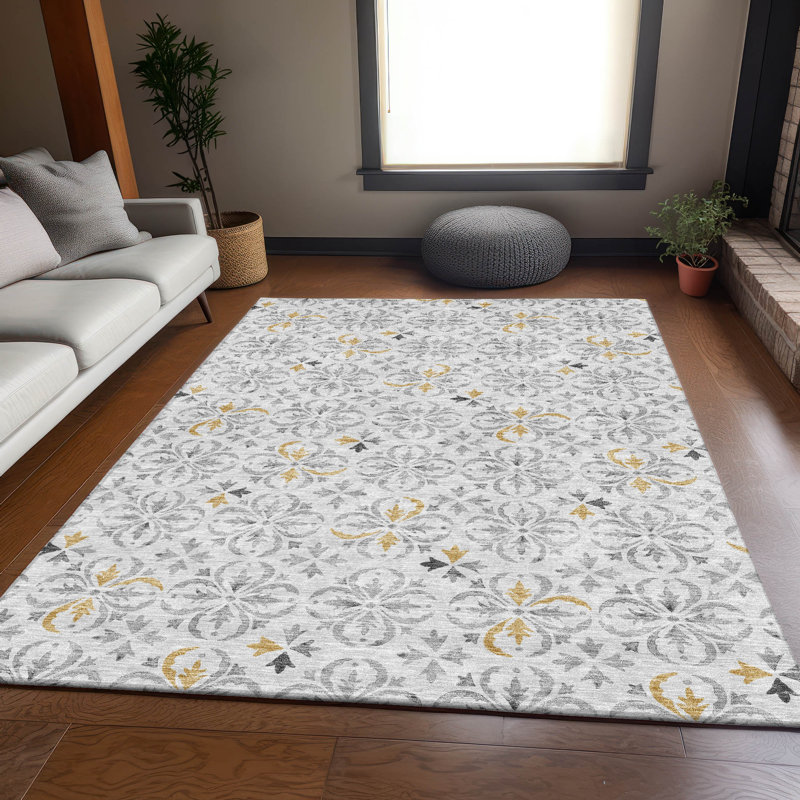 Tapis argenté de qualité supérieure lavable à la machine Prisco, Rectangle 2 pi 6 po x 3 pi 10 po