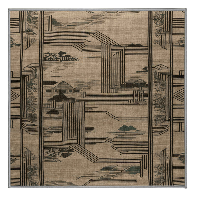 Tapis gris art déco lavable à la machine, Carré 4 pi