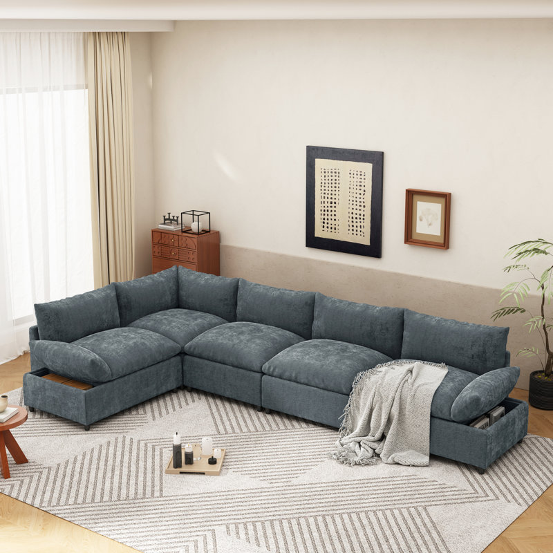 Canapé modulaire gris foncé avec rembourrage doux et rangement fonctionnel