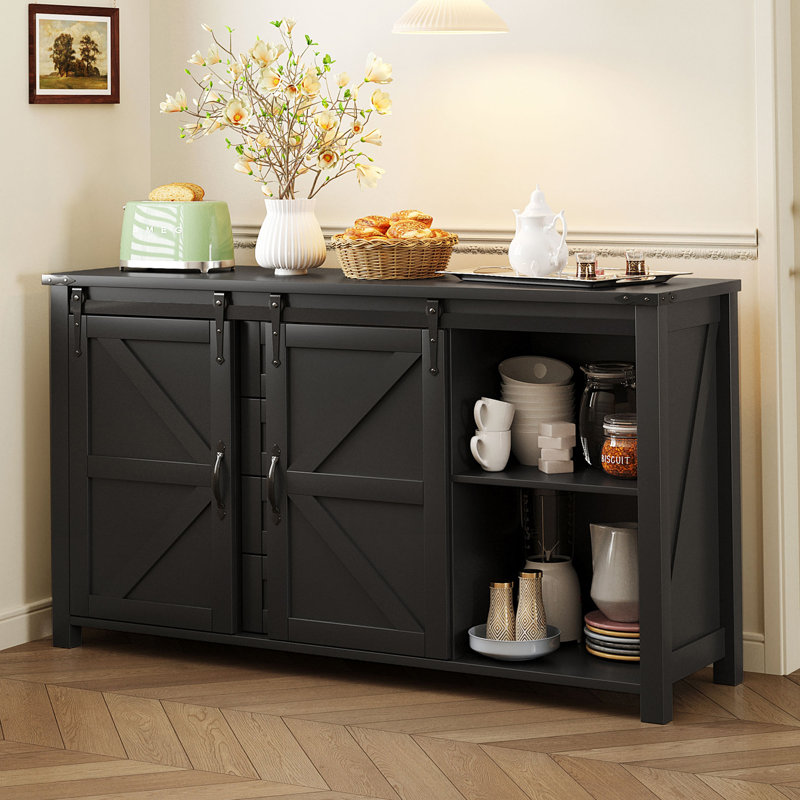 Howden with Sliding Barn Doors, 4 Drawers and Power Outlet, Black