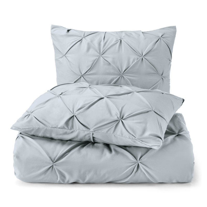 Ensemble de housse de couette plissÃ©e en tissu doublement brossÃ©, Housse de couette double et 2 taies décoratives s