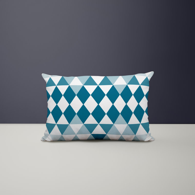 Geometric Outdoor Reversible Throw Pillow, Turquoise