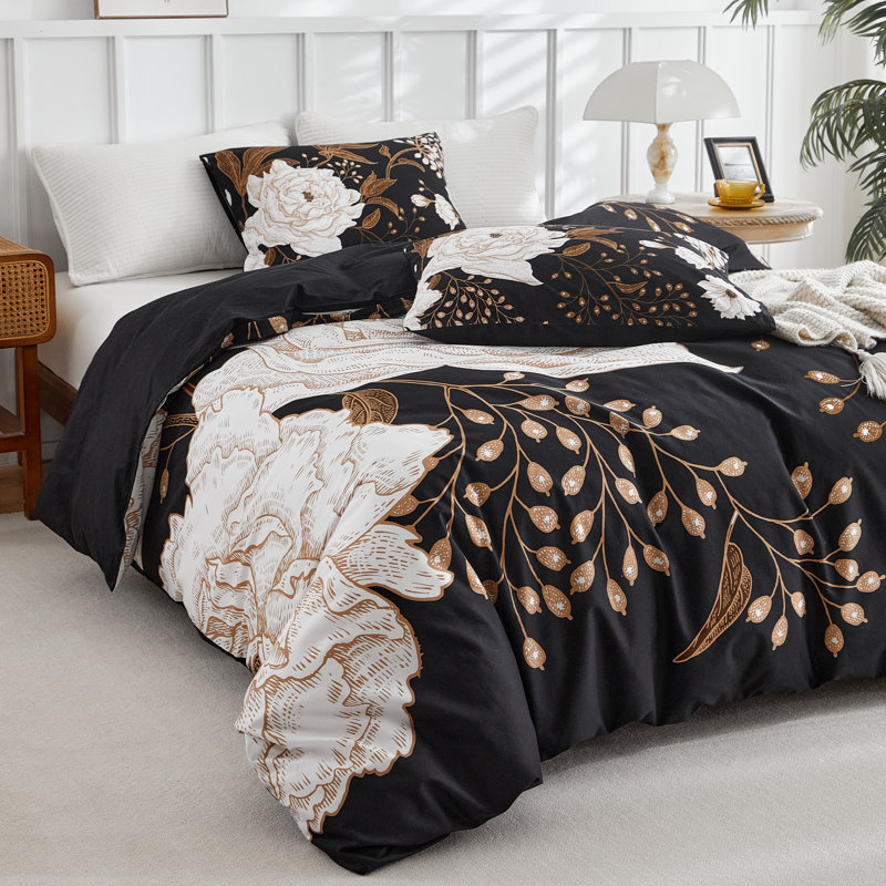 All-Season Boho Fluffy Floral Microfiber Comforter Set, Full Comforter + 2 Standard Pillowcases, Floral 7