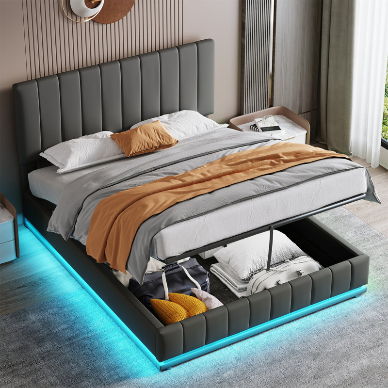 Metal Ottoman Storage Bed, Grey