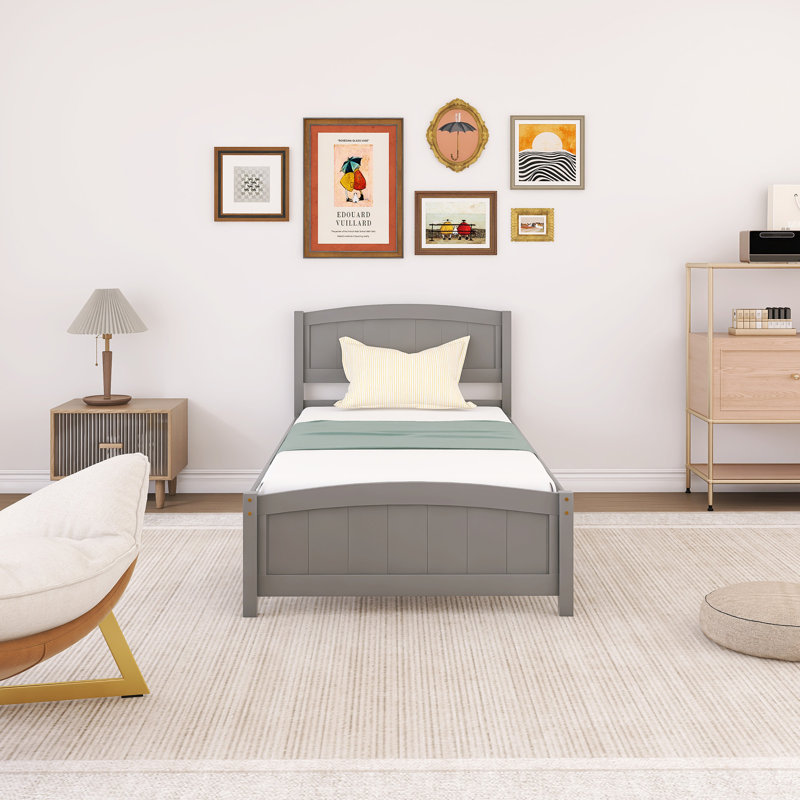 Lit plateforme en bois avec tête de lit, Gris