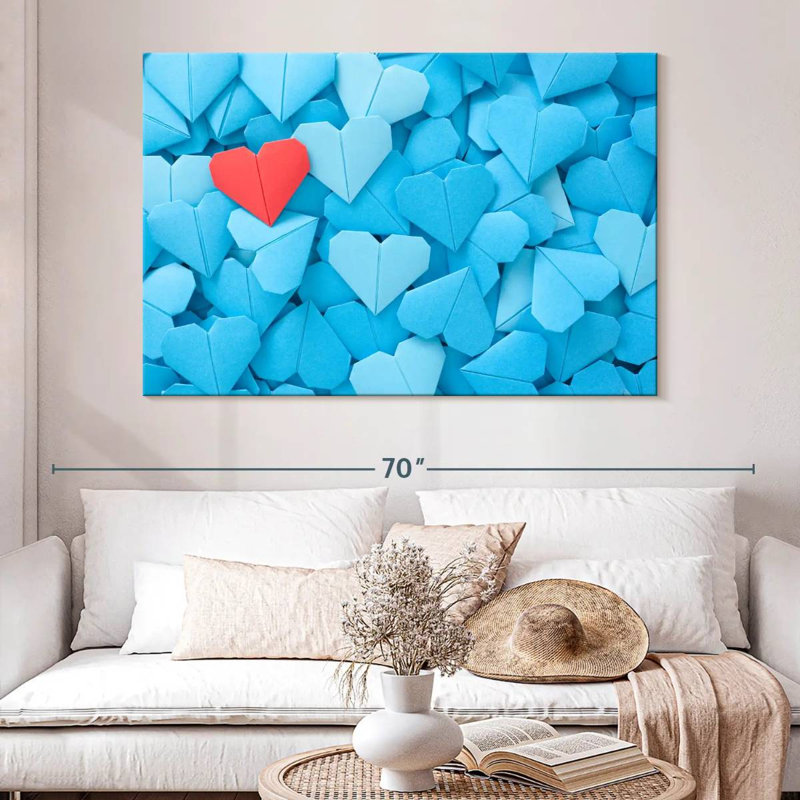 Hardie Red And Blue Origami Hearts, 34" H x 51" W
