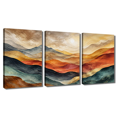 3‑panel wall art colorful abstract mountain range wrapped canvas print