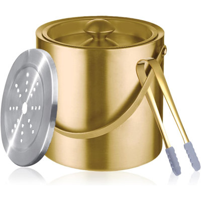 3L Gold Accent Double Wall Stainless Steel Ice Bucket – Insulated Bar Cart Accessory for Home Entertaining, Parties & Stylish Cocktail Service