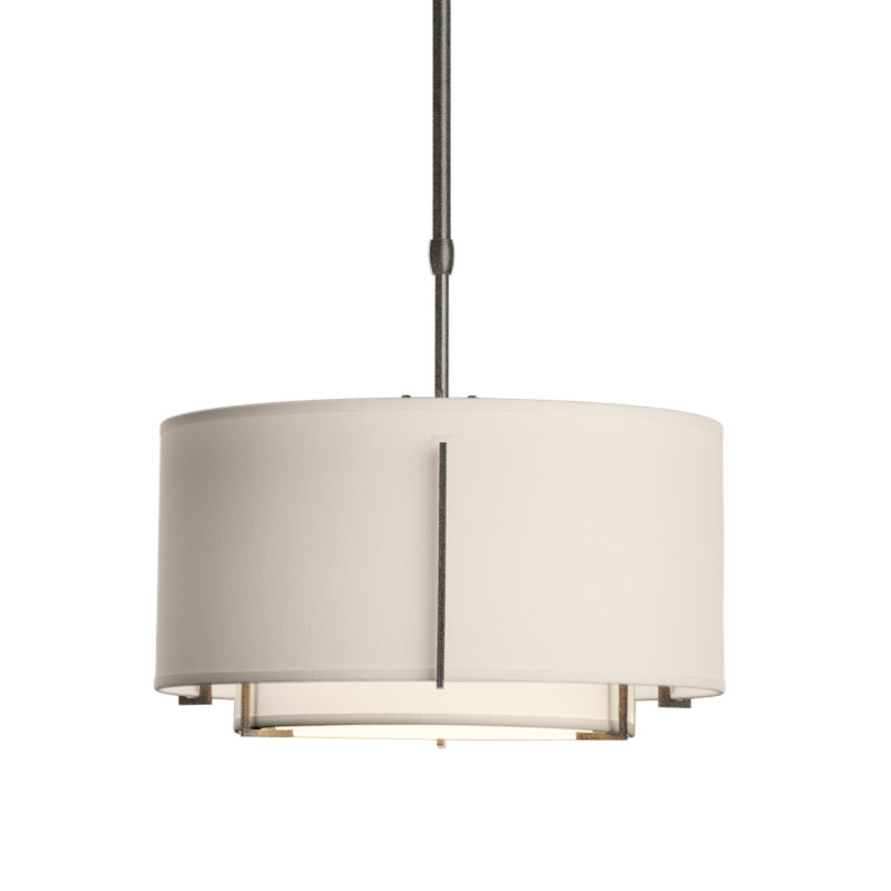 Exos 3 - Light Unique/Statement Drum Chandelier, Flax, Natural Iron, 12" H x 28" W x 28" D