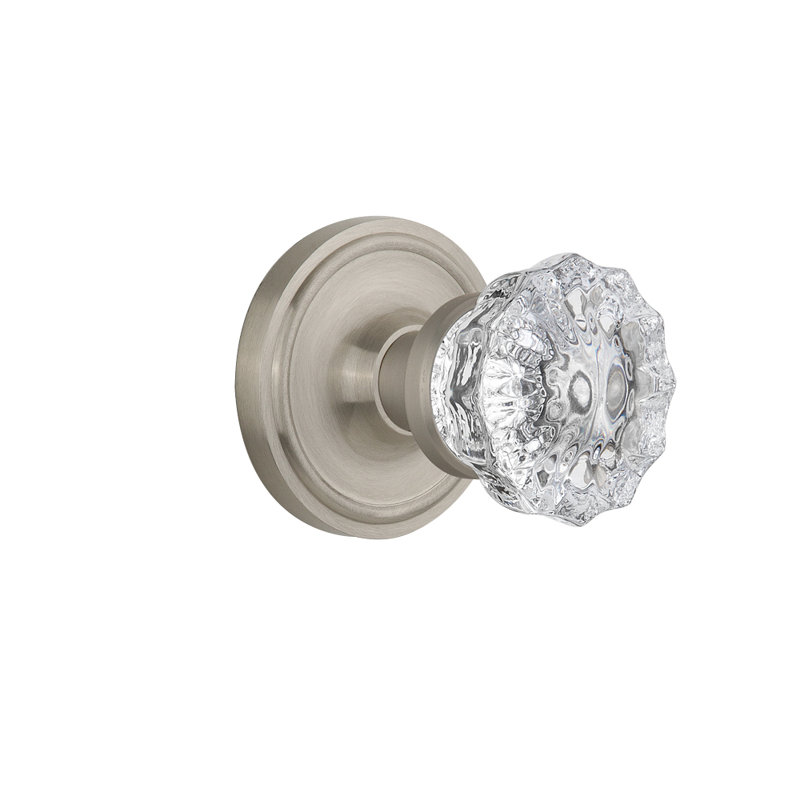 Classic Rosette with Crystal Door Knob, Satin Nickel, 2.375"