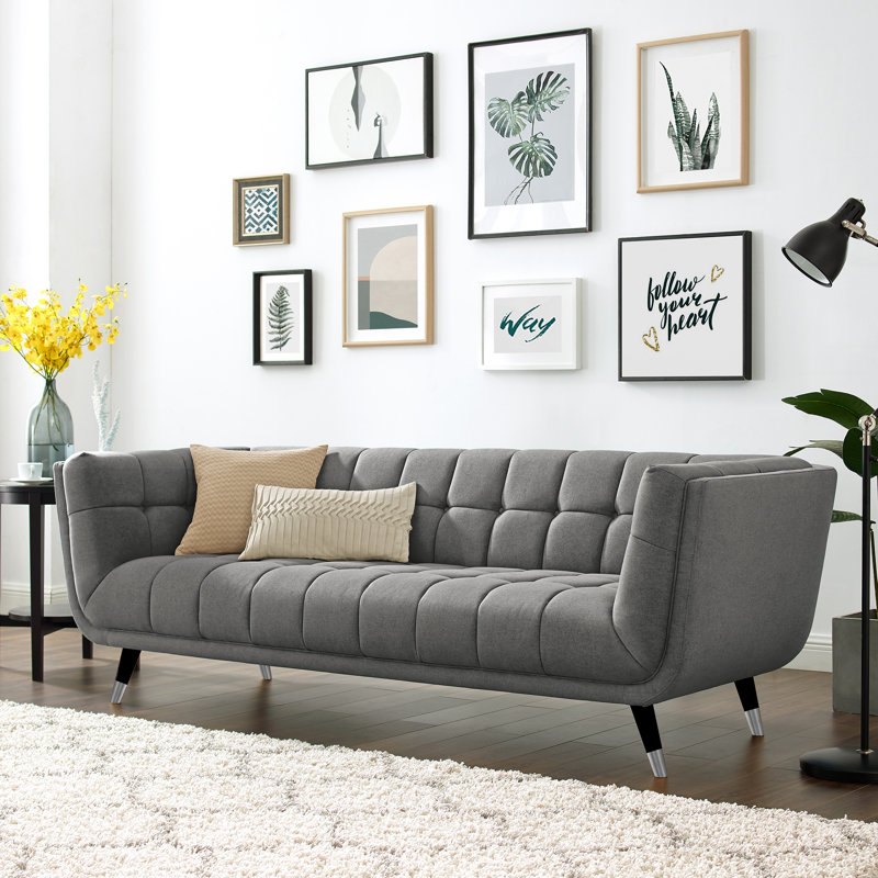 Simon 225.6Cm Square Arms Sofa, Grey, Black/Silver