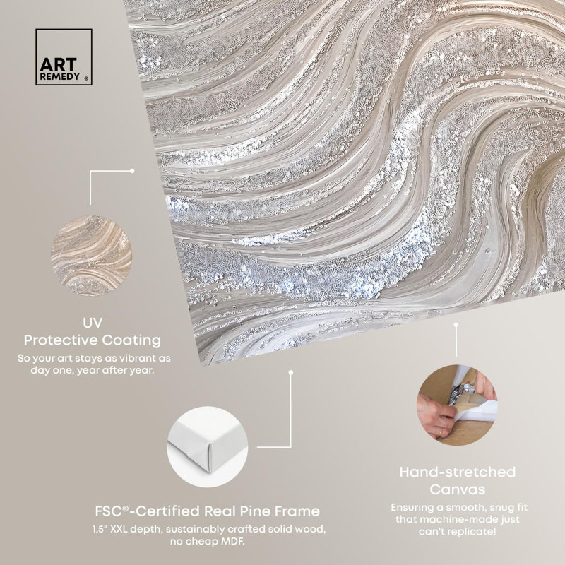 «Silver Waves I Canvas Minimalist Abstract» par Art Remedy, H 24 po x l 24 po x P 1,5 po, Toile tendue