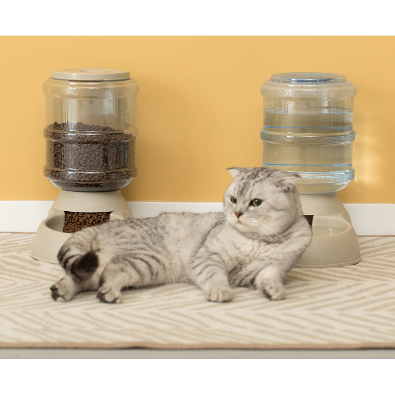 Beige Automatic Self Dispensing Gravity Pet Feeder and Waterer