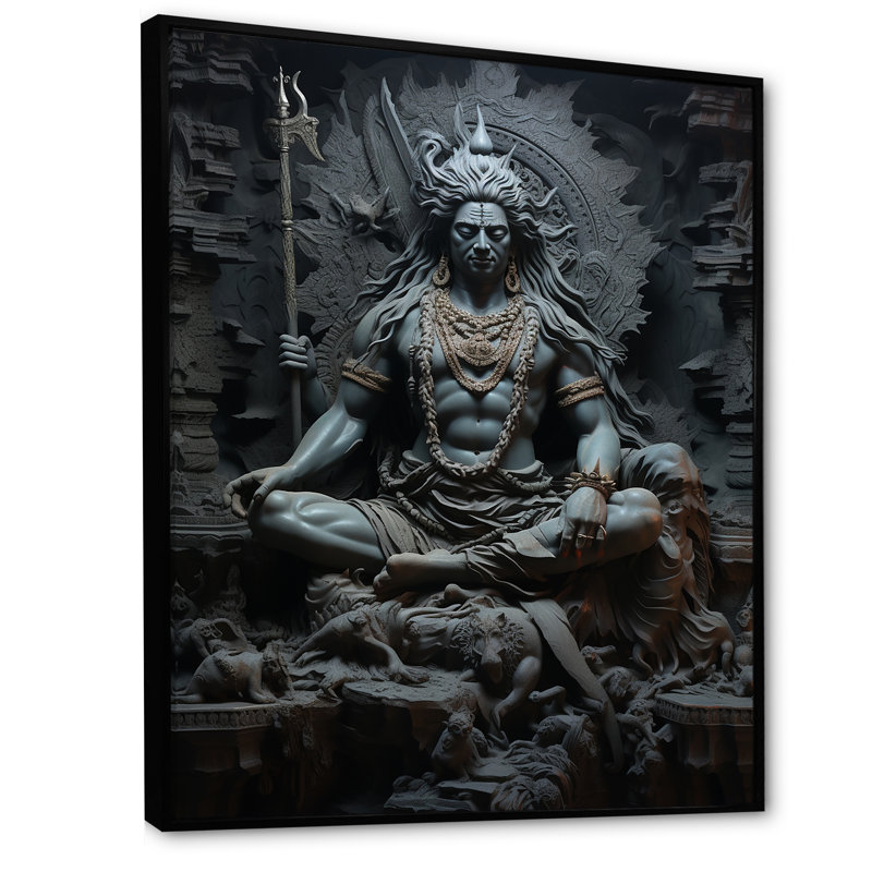 Hindouisme Shivas Somber ardoise encadrée sur toile, Cadre flottant noir, 32" H x 16" W