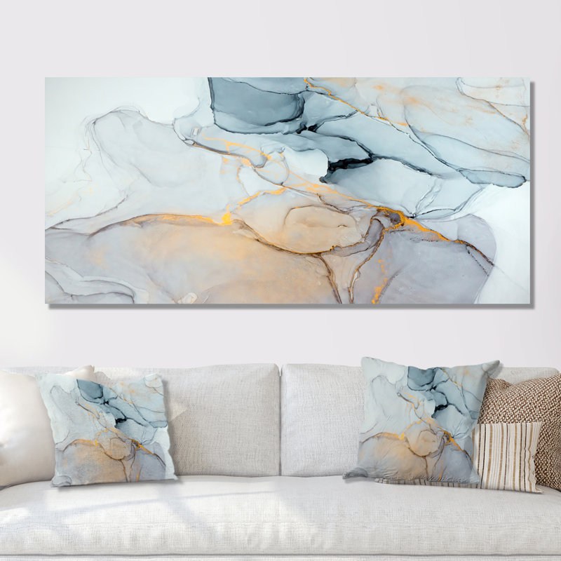 Luxry Blue and Grey Marble Ripples II - impression sur toile, H 8 po x l 12 po x P 1 po, Toile tendue