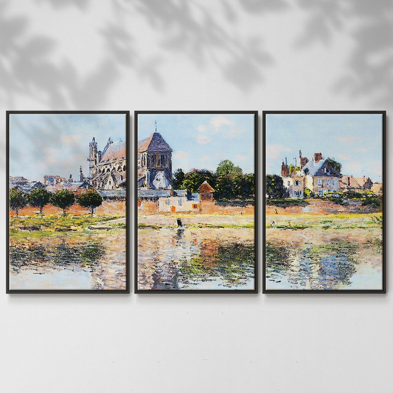 Vue de l'église à Vernon, 3 pièces, H 24 po x l 48 po x P 2 po, Noir