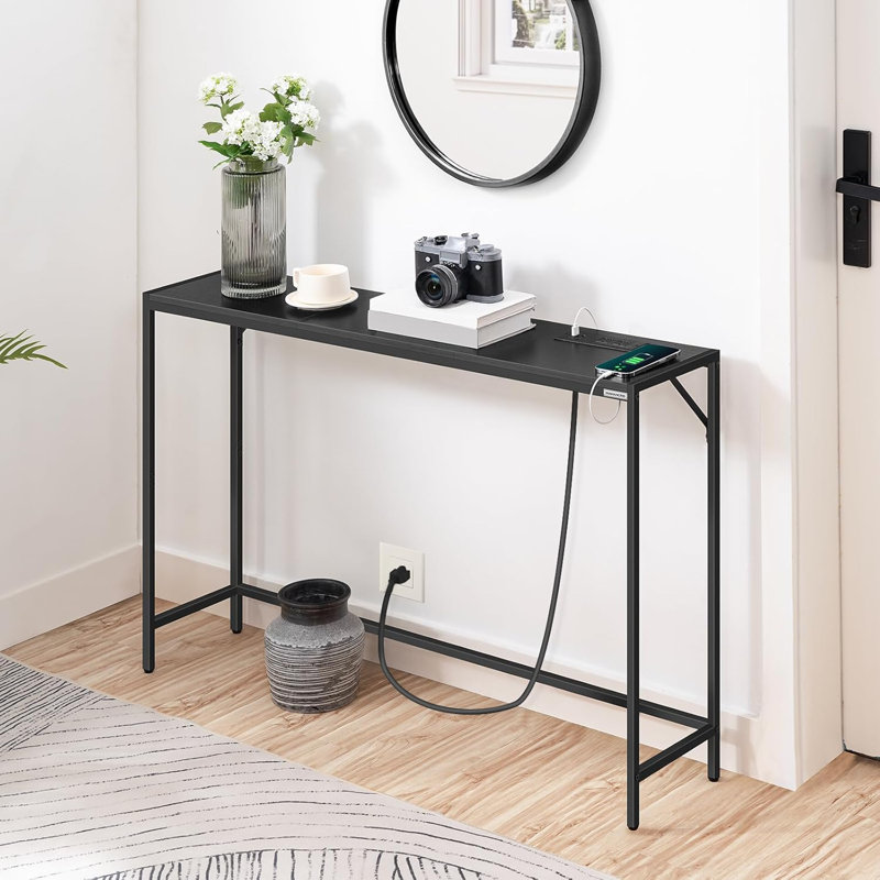 43.3” Entrance Table with Power Station, Behind Couch Table, Black, 29.2" H x 43.3" W x 9.4" D
